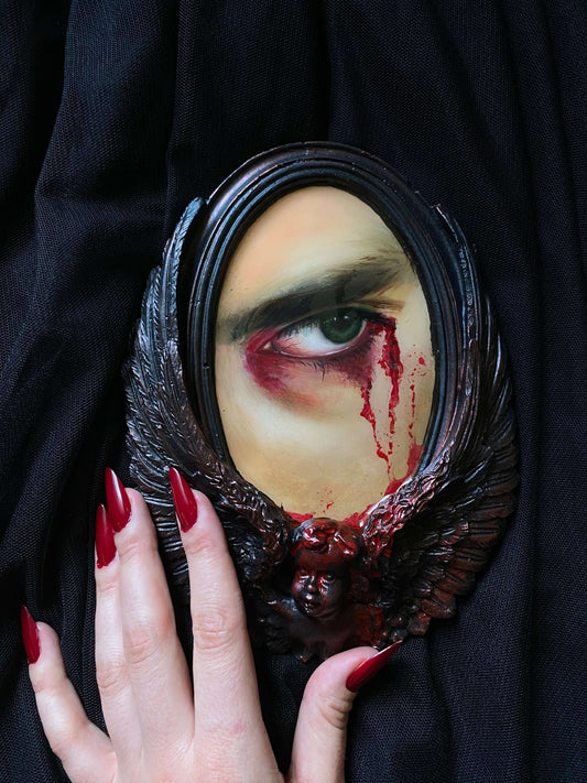 Original Framed Lover's Eyes Oil Painting, Gothic Home Decor Gift by Nesibe Bicici